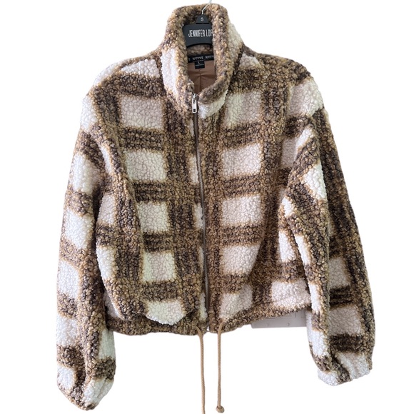 HYFVE Jackets & Blazers - HYFVE Juniors sherpa jacket plaid camel brown off white size Large